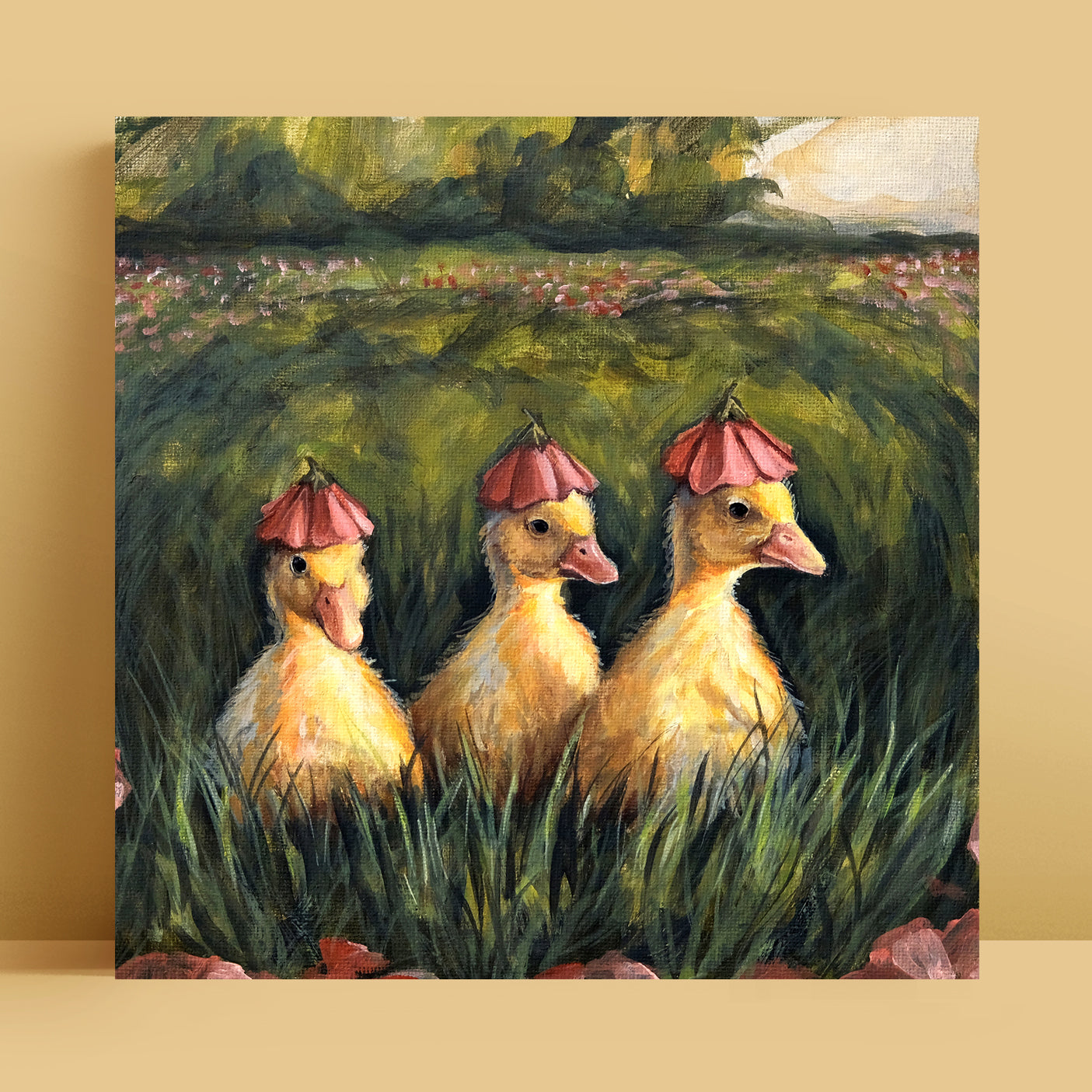 Ducklings Flower Hat - Art Print