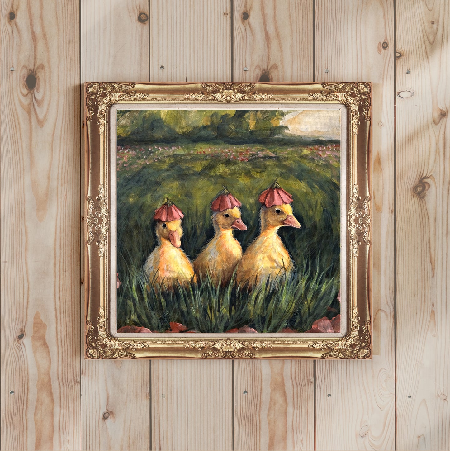 Ducklings Flower Hat - Art Print