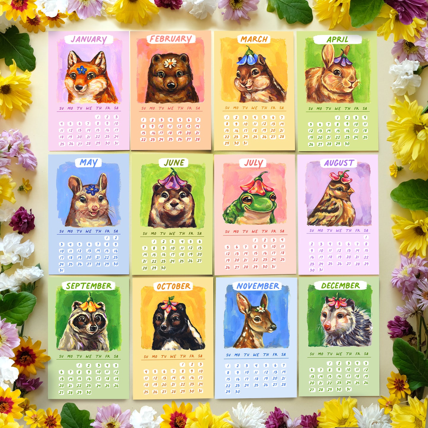 Calendrier de bureau 2026 - Défilé de fleurs