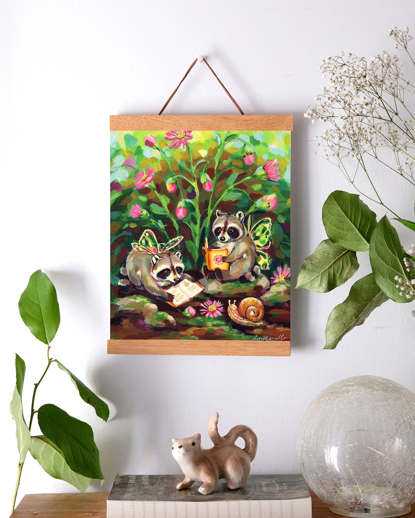 Fairy Raccoons Reading - Art Print