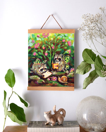Fairy Raccoons Reading - Art Print
