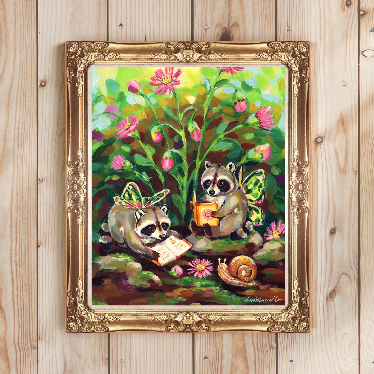 Fairy Raccoons Reading - Art Print
