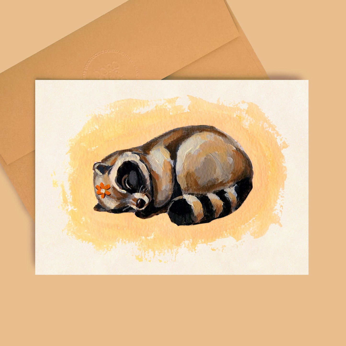 Raton laveur endormi - Carte de vœux