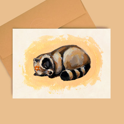 Raton laveur endormi - Carte de vœux