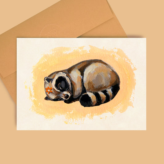 Raton laveur endormi - Carte de vœux